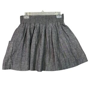 Zio Linen Blend Dark Academia Pleated Smocked Waist Mini Skirt Charcoal Gray Med